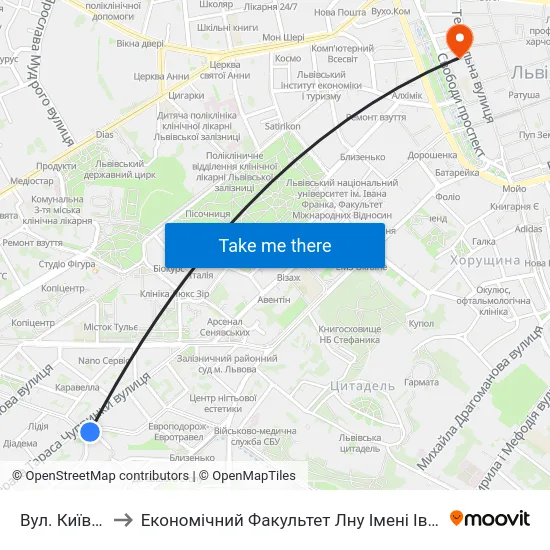 Вул. Київська to Економічний Факультет Лну Імені Івана Франка map