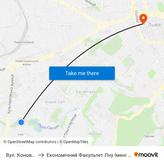 Вул. Коновальця to Економічний Факультет Лну Імені Івана Франка map