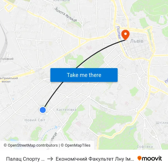 Палац Спорту "Україна" to Економічний Факультет Лну Імені Івана Франка map