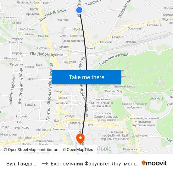 Вул. Гайдамацька to Економічний Факультет Лну Імені Івана Франка map