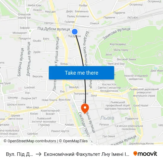 Вул. Під Дубом to Економічний Факультет Лну Імені Івана Франка map