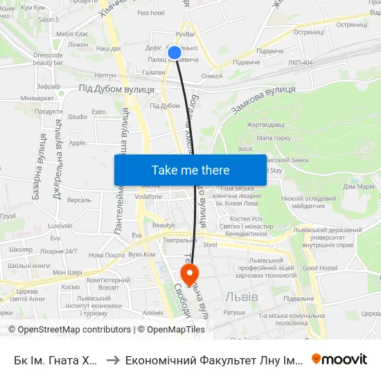 Бк Ім. Гната Хоткевича to Економічний Факультет Лну Імені Івана Франка map