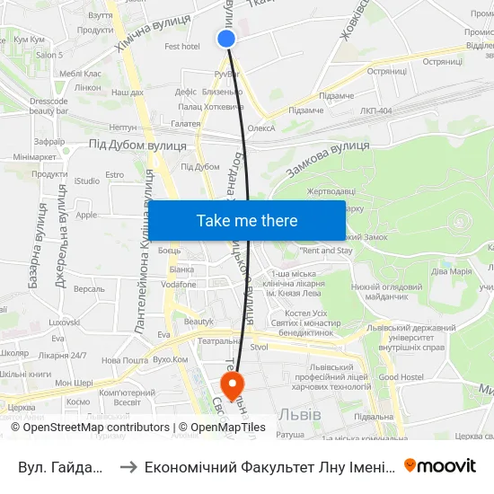 Вул. Гайдамацька to Економічний Факультет Лну Імені Івана Франка map