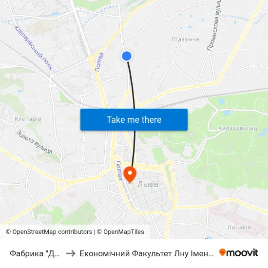 Фабрика "Динамо" to Економічний Факультет Лну Імені Івана Франка map