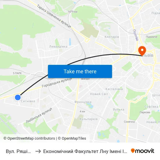 Вул. Ряшівська to Економічний Факультет Лну Імені Івана Франка map