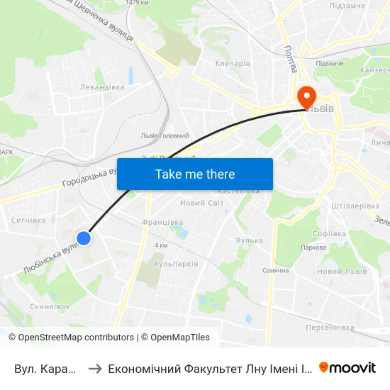 Вул. Караджича to Економічний Факультет Лну Імені Івана Франка map