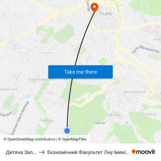 Дитяча Залізниця to Економічний Факультет Лну Імені Івана Франка map