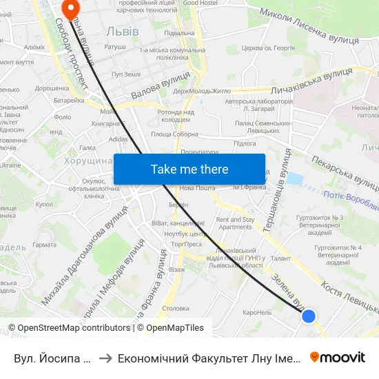 Вул. Йосипа Сліпого to Економічний Факультет Лну Імені Івана Франка map