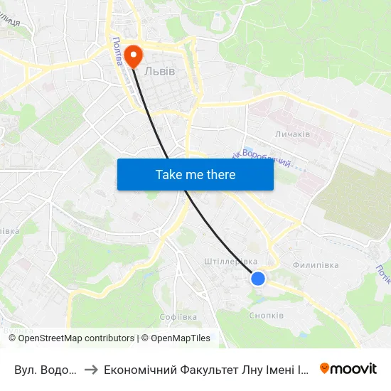 Вул. Водогінна to Економічний Факультет Лну Імені Івана Франка map