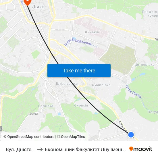 Вул. Дністерська to Економічний Факультет Лну Імені Івана Франка map