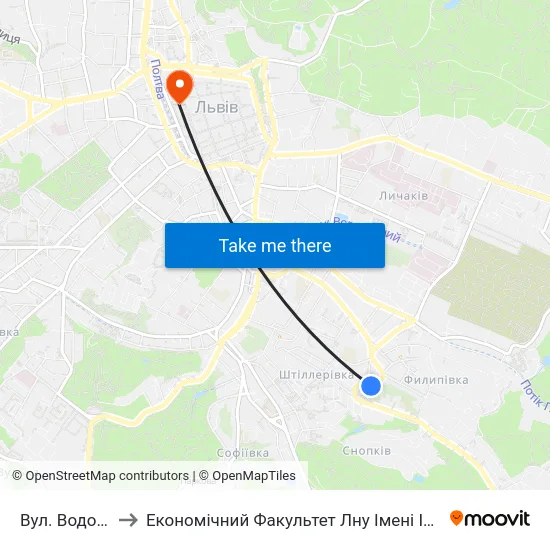 Вул. Водогінна to Економічний Факультет Лну Імені Івана Франка map