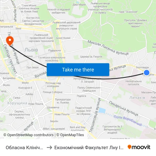 Обласна Клінічна Лікарня to Економічний Факультет Лну Імені Івана Франка map