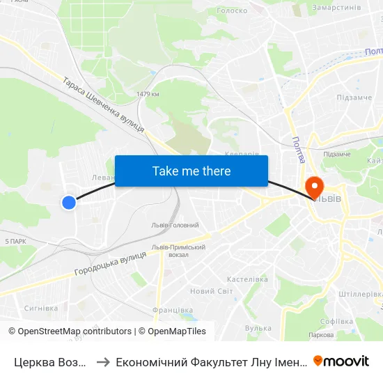 Церква Вознесіння to Економічний Факультет Лну Імені Івана Франка map