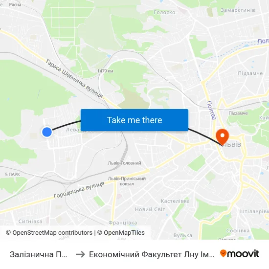 Залізнична Поліклініка to Економічний Факультет Лну Імені Івана Франка map