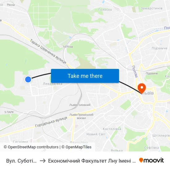 Вул. Суботівська to Економічний Факультет Лну Імені Івана Франка map