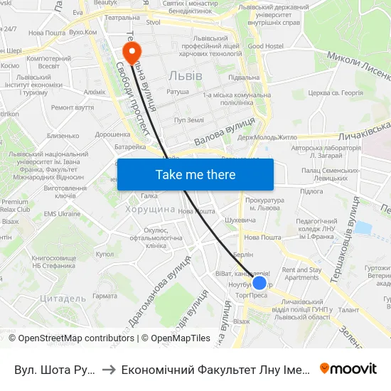 Вул. Шота Руставелі to Економічний Факультет Лну Імені Івана Франка map
