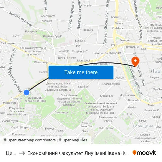 Цирк to Економічний Факультет Лну Імені Івана Франка map