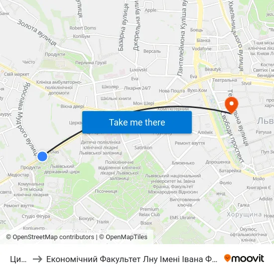 Цирк to Економічний Факультет Лну Імені Івана Франка map