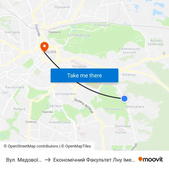 Вул. Медової Печери to Економічний Факультет Лну Імені Івана Франка map