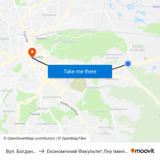 Вул. Богданівська to Економічний Факультет Лну Імені Івана Франка map