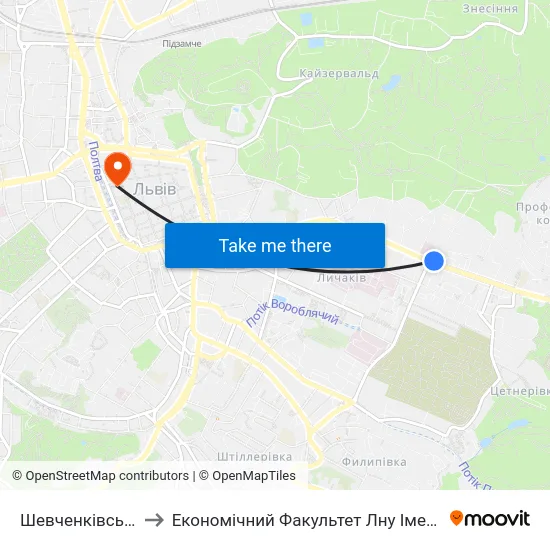 Шевченківський Гай to Економічний Факультет Лну Імені Івана Франка map