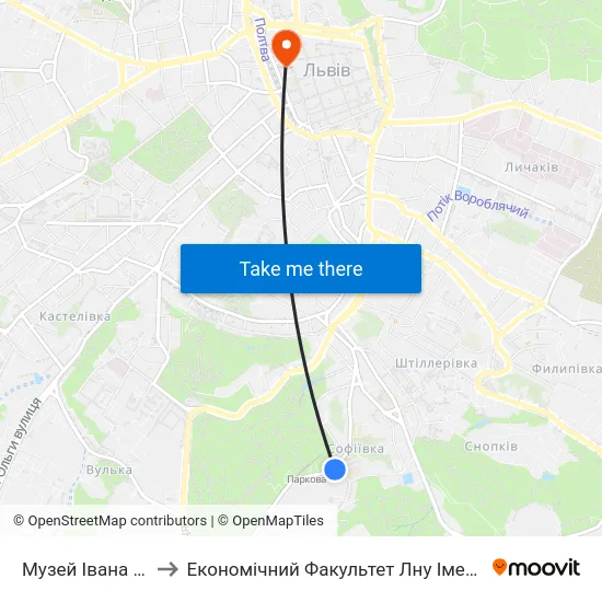 Музей Івана Франка to Економічний Факультет Лну Імені Івана Франка map