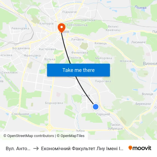 Вул. Антонича to Економічний Факультет Лну Імені Івана Франка map