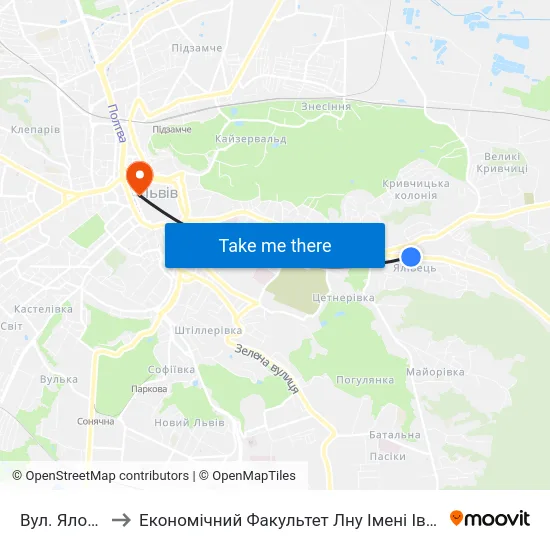 Вул. Яловець to Економічний Факультет Лну Імені Івана Франка map