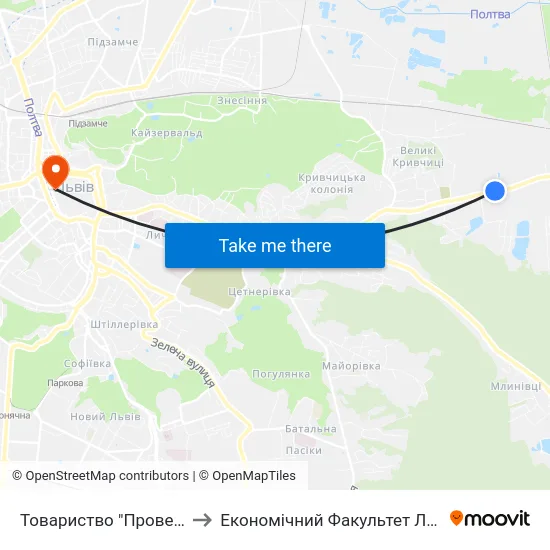 Товариство "Провесінь-Агроінвест" to Економічний Факультет Лну Імені Івана Франка map