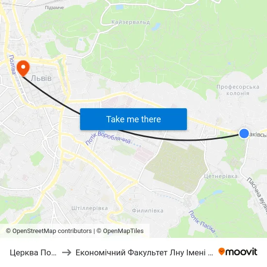 Церква Покрови to Економічний Факультет Лну Імені Івана Франка map