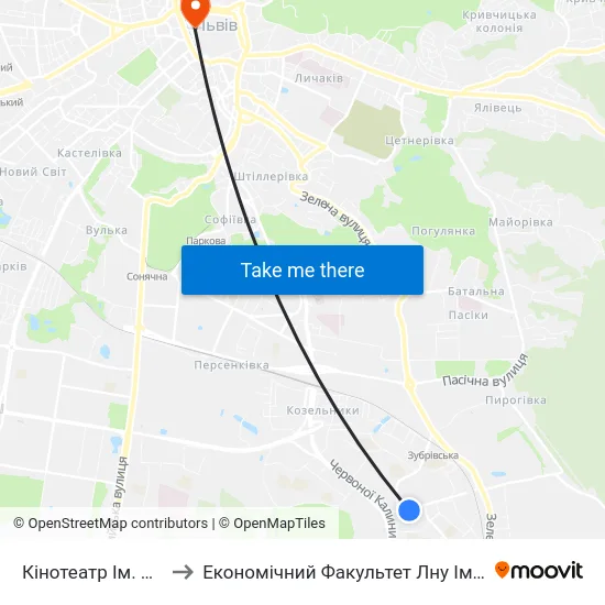 Кінотеатр Ім. Довженка to Економічний Факультет Лну Імені Івана Франка map