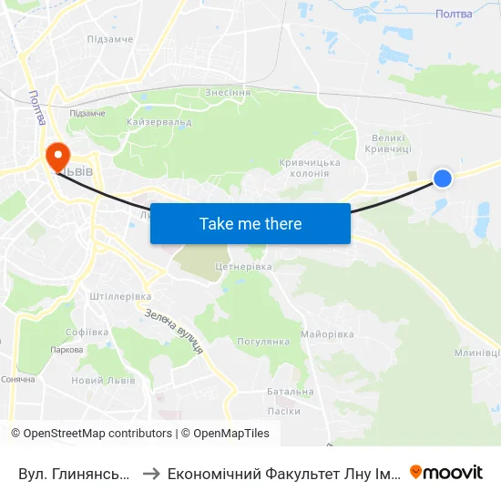 Вул. Глинянський Тракт to Економічний Факультет Лну Імені Івана Франка map