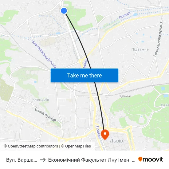 Вул. Варшавська to Економічний Факультет Лну Імені Івана Франка map