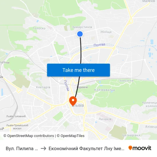 Вул. Пилипа Орлика to Економічний Факультет Лну Імені Івана Франка map