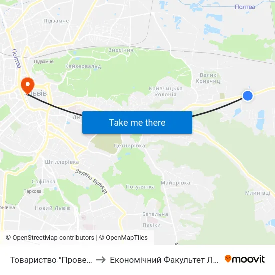 Товариство "Провесінь-Агроінвест" to Економічний Факультет Лну Імені Івана Франка map