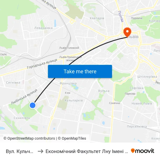 Вул. Кульчицької to Економічний Факультет Лну Імені Івана Франка map