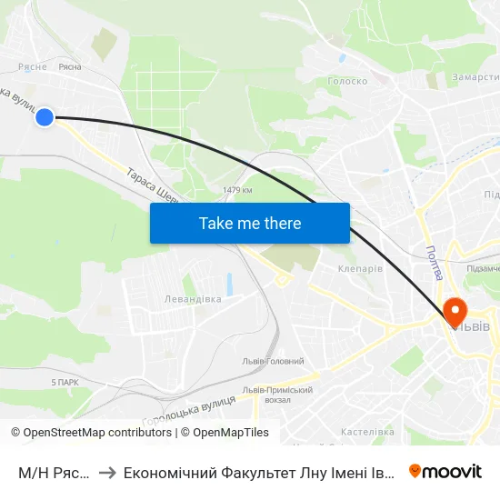 М/Н Рясне-1 to Економічний Факультет Лну Імені Івана Франка map