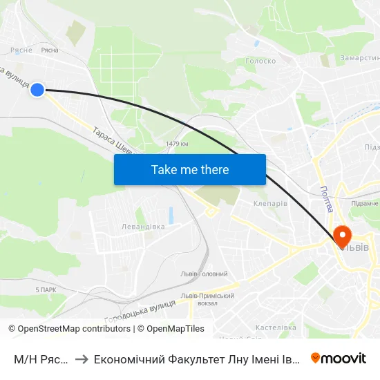 М/Н Рясне-1 to Економічний Факультет Лну Імені Івана Франка map