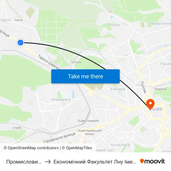 Промисловий Ринок to Економічний Факультет Лну Імені Івана Франка map