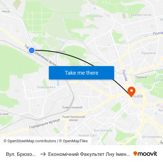 Вул. Брюховицька to Економічний Факультет Лну Імені Івана Франка map