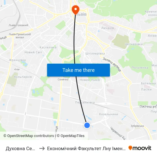 Духовна Семінарія to Економічний Факультет Лну Імені Івана Франка map