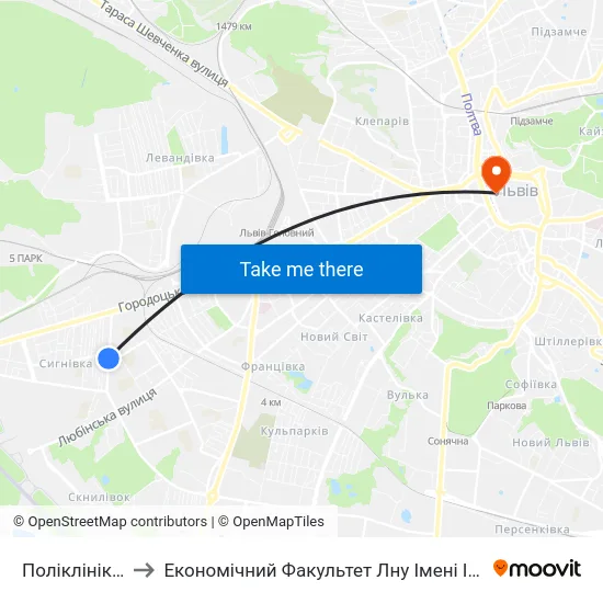 Поліклініка №5 to Економічний Факультет Лну Імені Івана Франка map