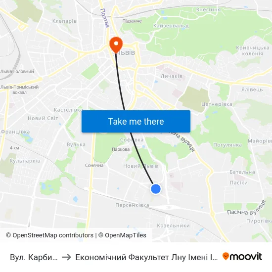 Вул. Карбишева to Економічний Факультет Лну Імені Івана Франка map