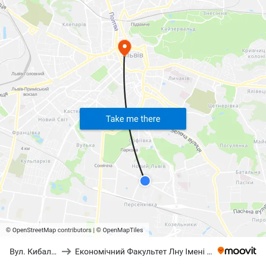Вул. Кибальчича to Економічний Факультет Лну Імені Івана Франка map