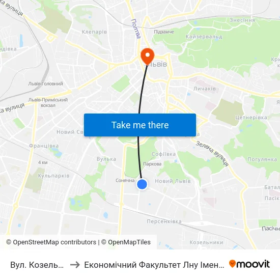 Вул. Козельницька to Економічний Факультет Лну Імені Івана Франка map