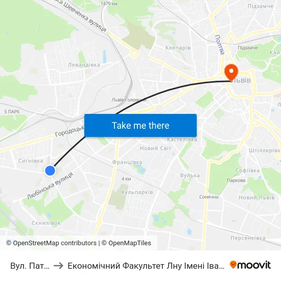Вул. Патона to Економічний Факультет Лну Імені Івана Франка map