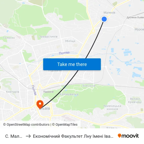 С. Малехів to Економічний Факультет Лну Імені Івана Франка map