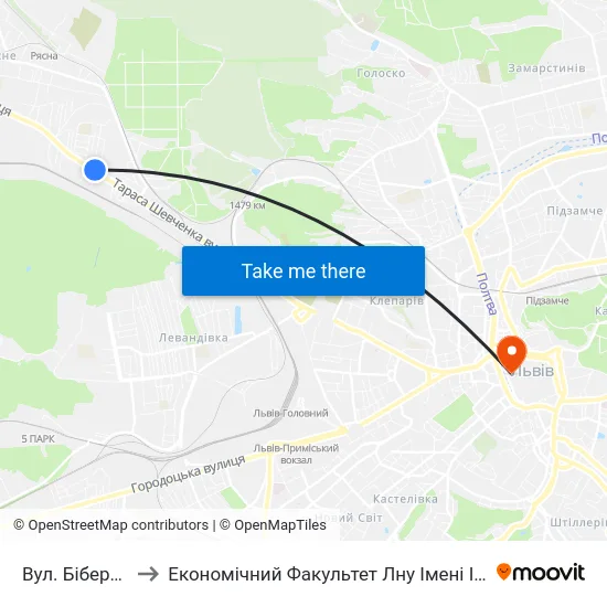 Вул. Біберовича to Економічний Факультет Лну Імені Івана Франка map