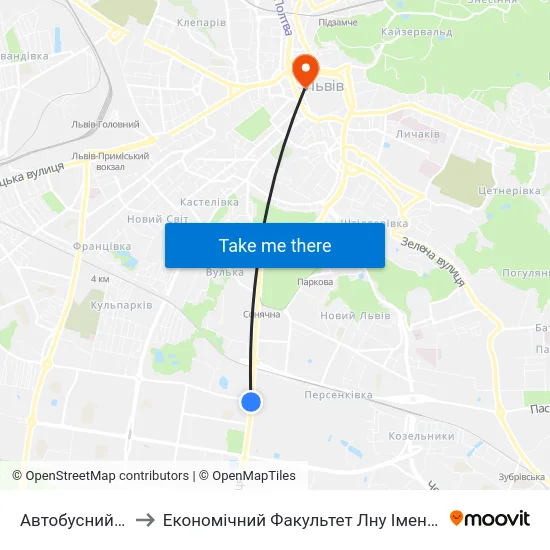 Автобусний Завод to Економічний Факультет Лну Імені Івана Франка map