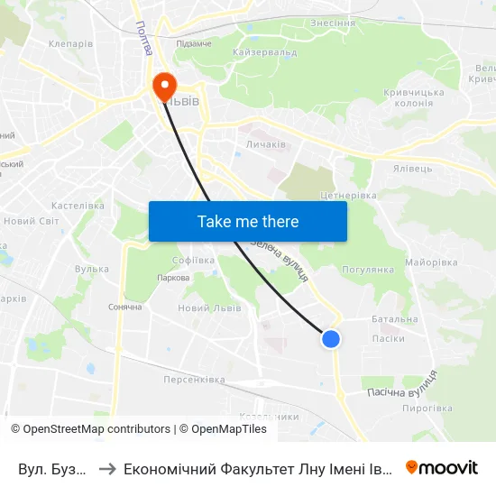 Вул. Бузкова to Економічний Факультет Лну Імені Івана Франка map